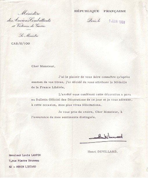courrier attribution mdaille
