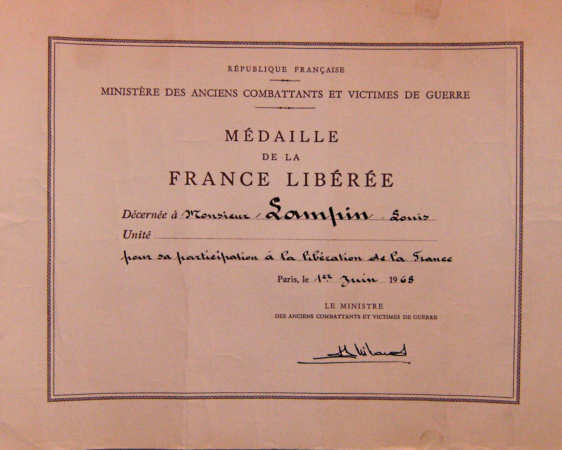 certificat médaille